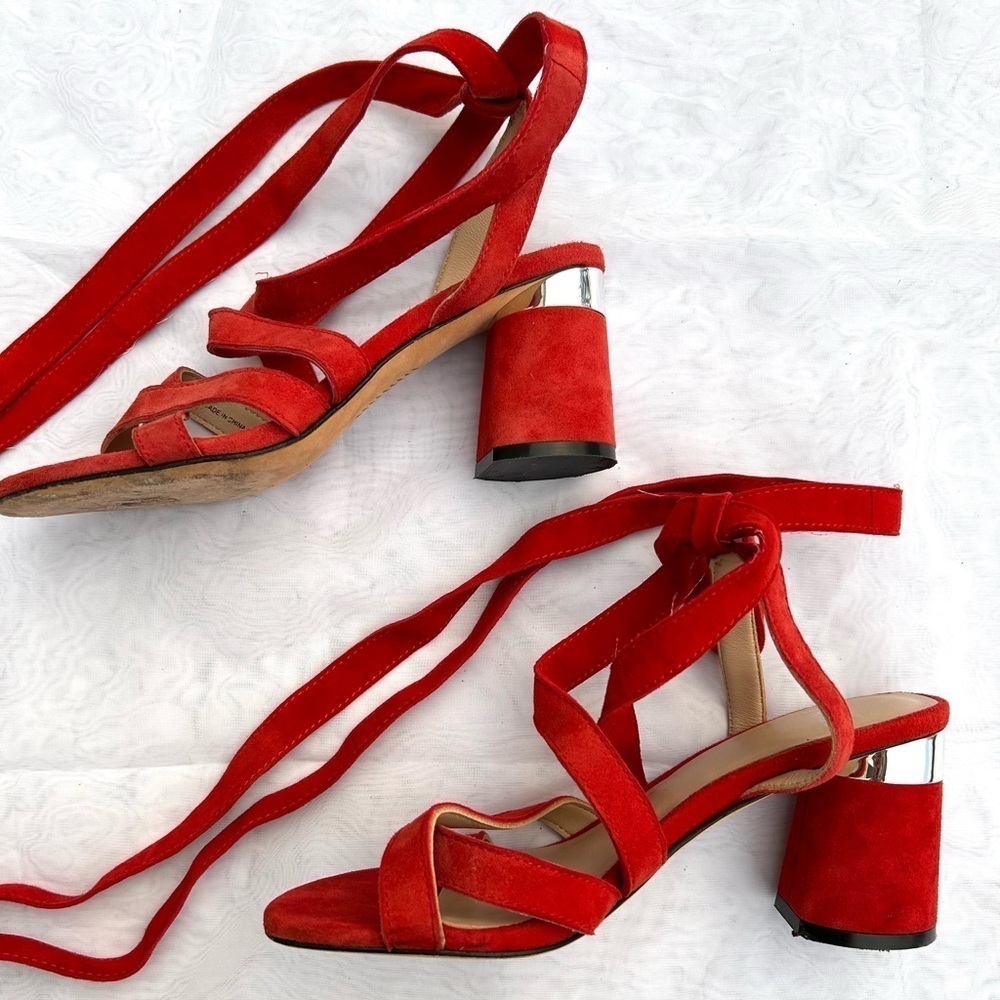 Paige Jodie Red Suede Heels Shoes Christmas Wedding Guest Formal Black Tie S 7.5 - Picture 3 of 10